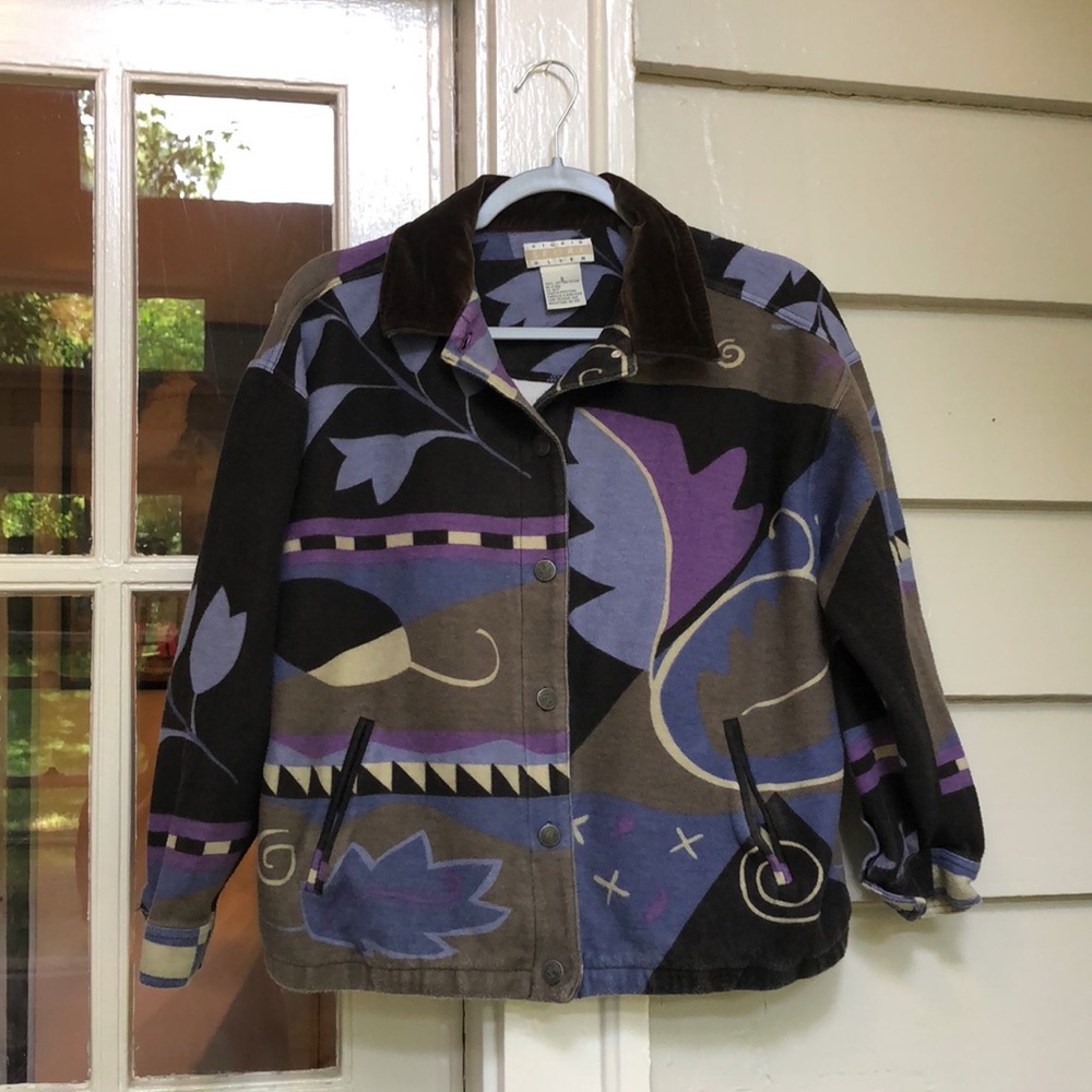 Vintage 90s Artsy Jacket with Velveteen Collar, Reclaimed Vintage